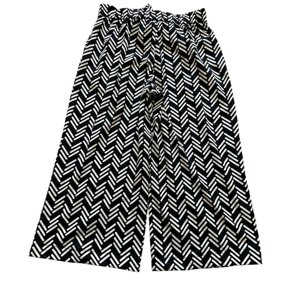Zara Black and White Satin Wide Leg Crop Pants Size M - Picture 2 of 6